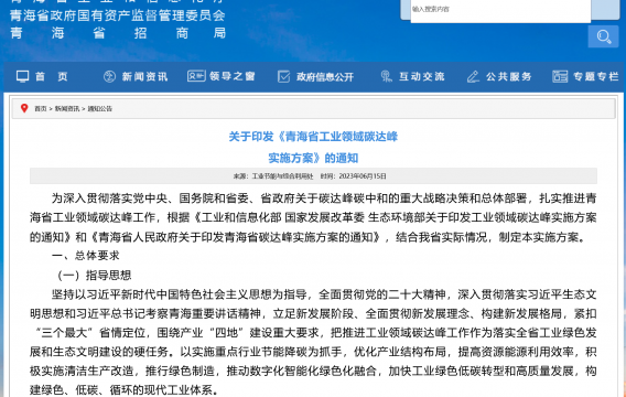 青海省工业领域碳达峰实施方案